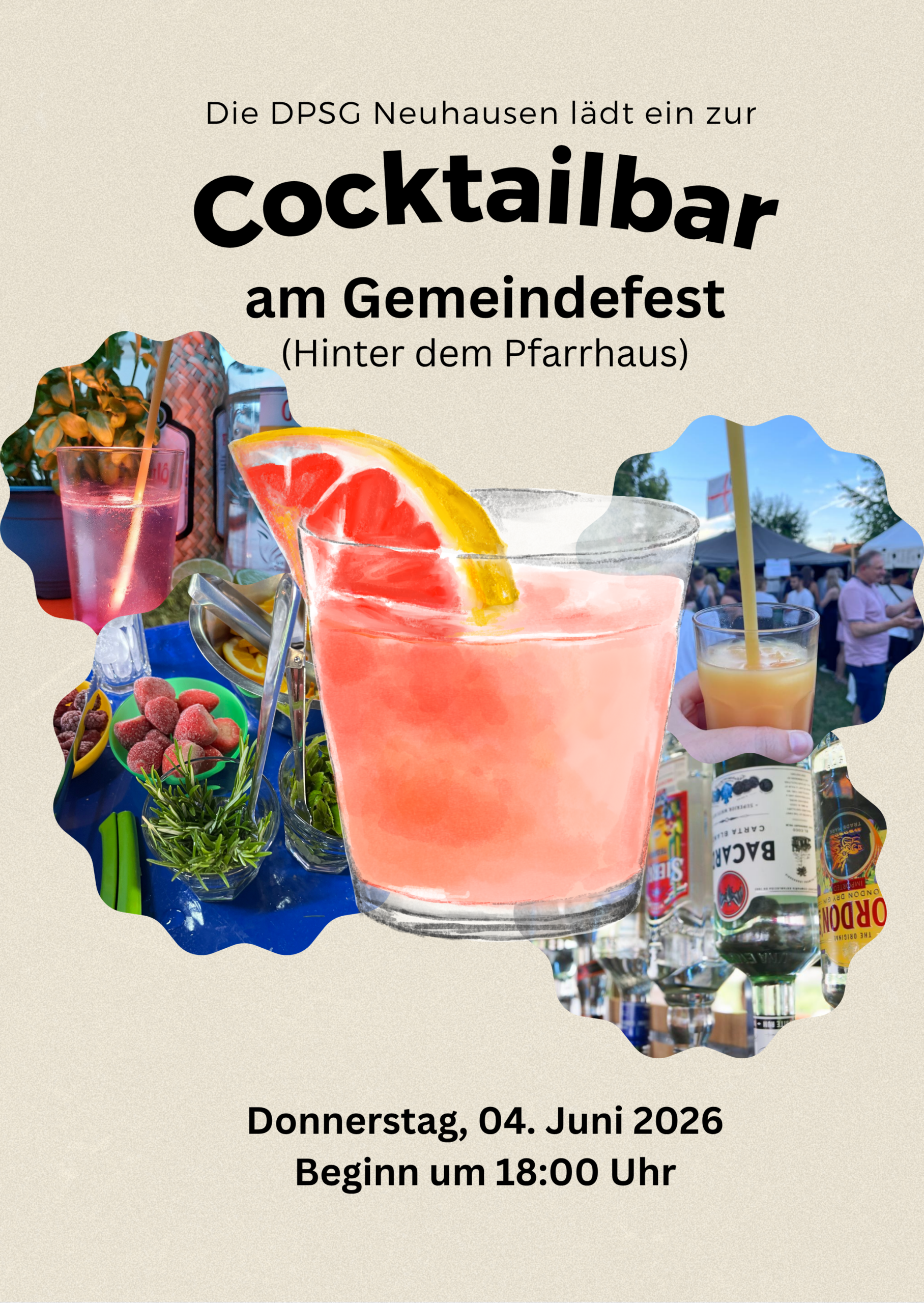 Dekoratives Element, dass als Plakat verschiedene Bilder der Cocktailbar aus den letzten Jahren zeigt.
